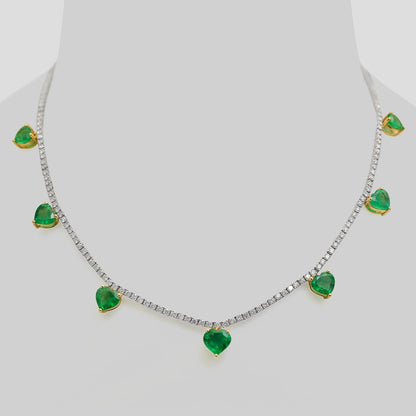Romantic Emerald Heart Necklace with Diamond in 18k Gold