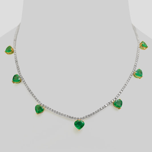 Romantic Emerald Heart Necklace with Diamond in 18k Gold