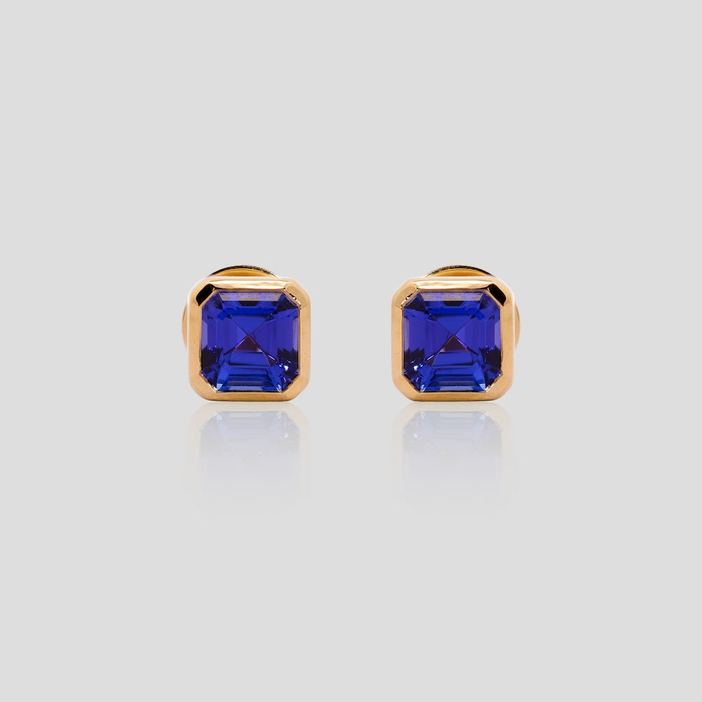 Asscher Tanzanite Stud Earrings