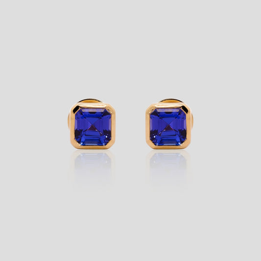 Moderna Asscher-Cut Tanzanite Stud Earrings in 18k Gold
