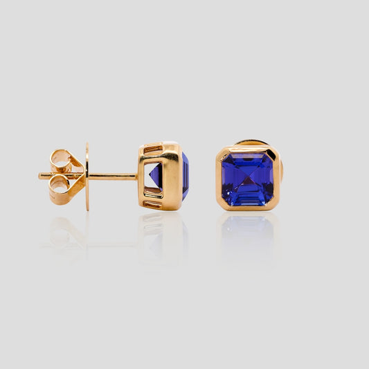 Asscher Tanzanite Stud Earrings