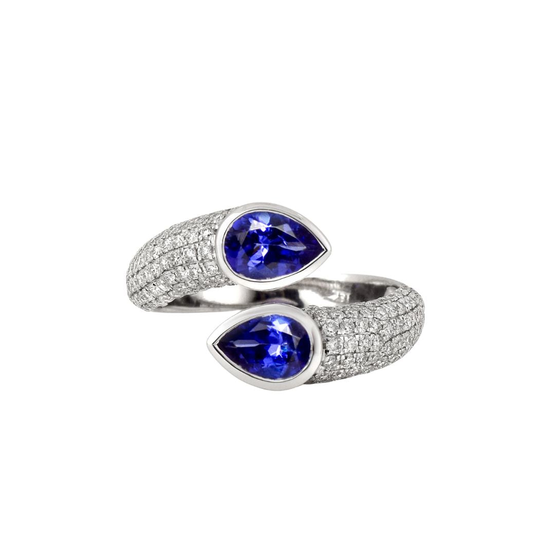 Tanzanite Bypass Ring with Diamonds