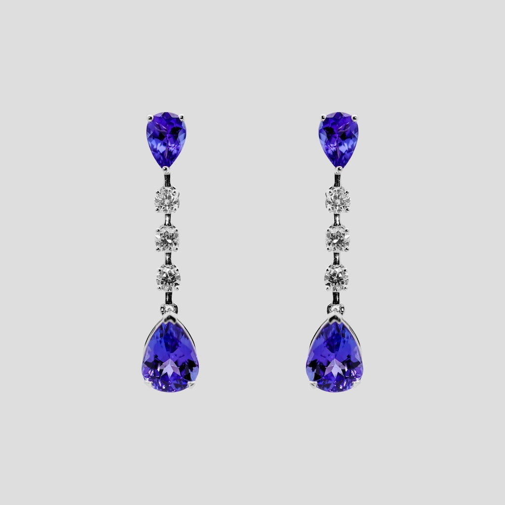 Elegant Tanzanite Pear & Diamond Danglers in 18k Gold