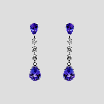 Elegant Tanzanite Pear & Diamond Danglers in 18k Gold