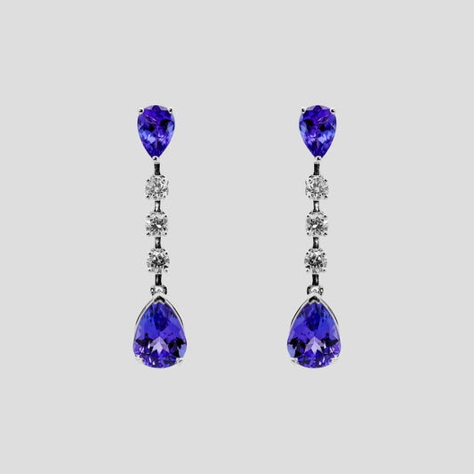 Elegant Tanzanite Pear & Diamond Danglers in 18k Gold