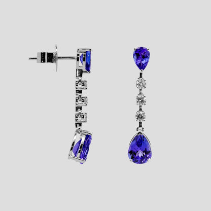 Elegant Tanzanite Pear & Diamond Danglers in 18k Gold
