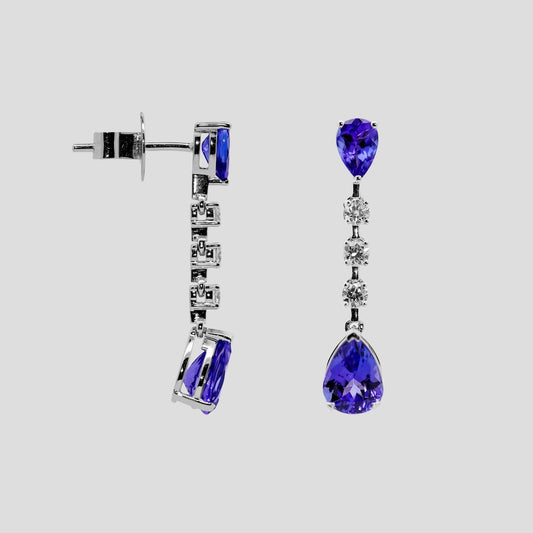 Elegant Tanzanite Pear & Diamond Danglers in 18k Gold