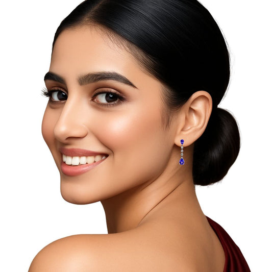 Elegant Tanzanite Pear & Diamond Danglers in 18k Gold
