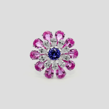 Floral Ring in Pink Sapphire and Tanzanite
