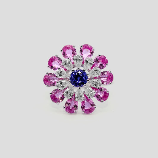 Floral Ring in Pink Sapphire and Tanzanite