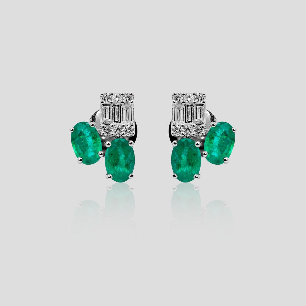 Dainty Emerald and Diamond Stud Earrings