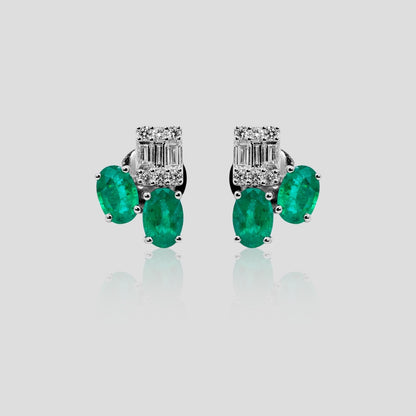Dainty Emerald and Diamond Stud Earrings