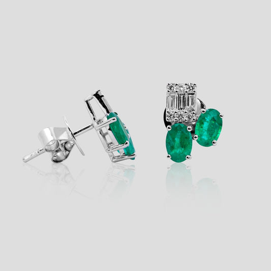 Dainty Emerald and Diamond Stud Earrings
