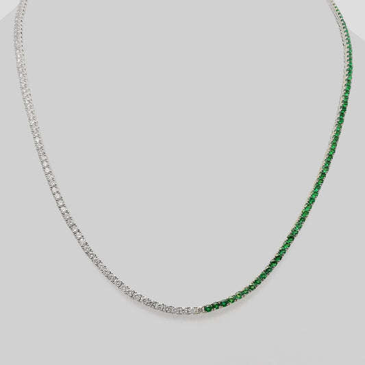 Half & Half Emerald & Diamond Tennis Necklace in 18k Gold