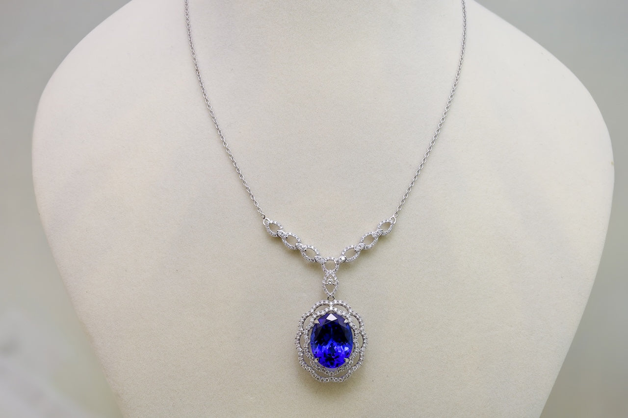 Bold and Beautiful Tanzanite & Diamond Necklace in 18k Gold