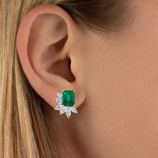 Statement Emerald Octagon & Diamond Studs in 18k Gold