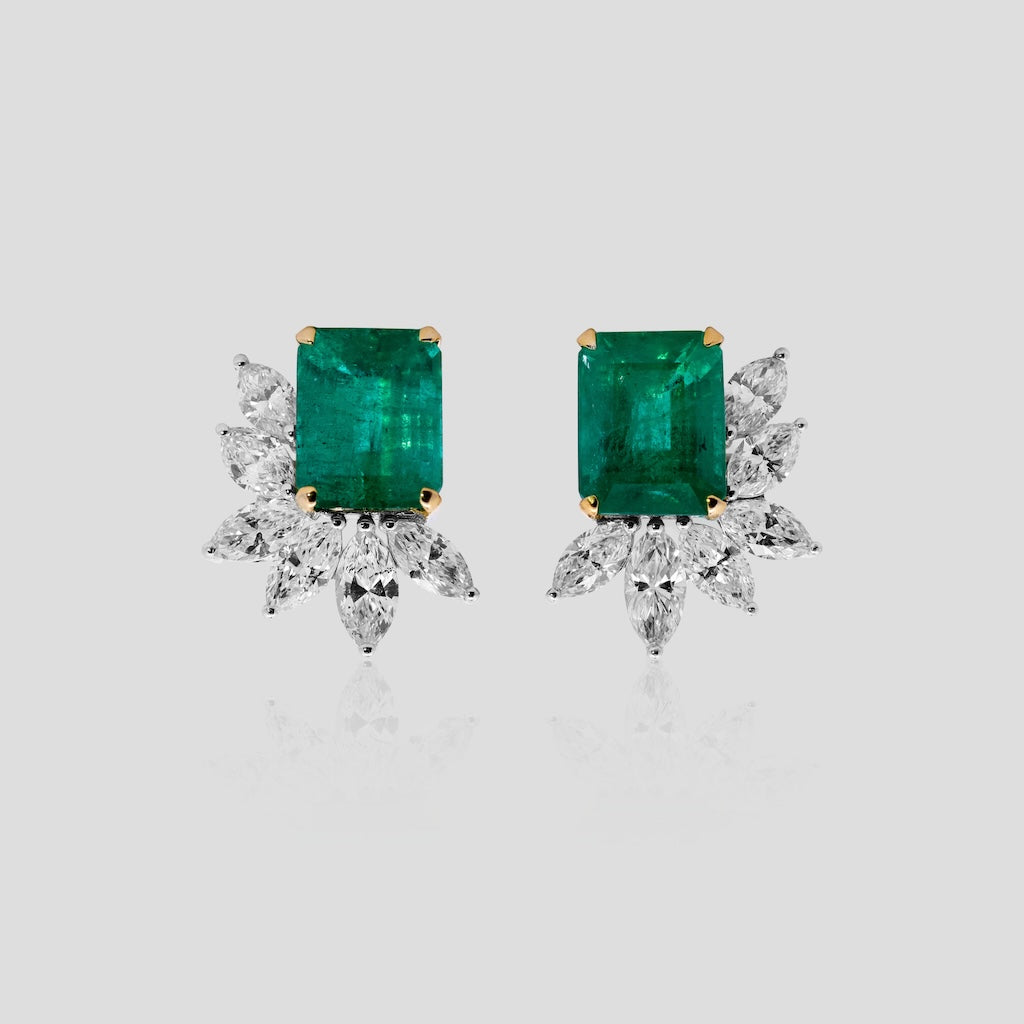 Statement Emerald Octagon & Diamond Studs in 18k Gold