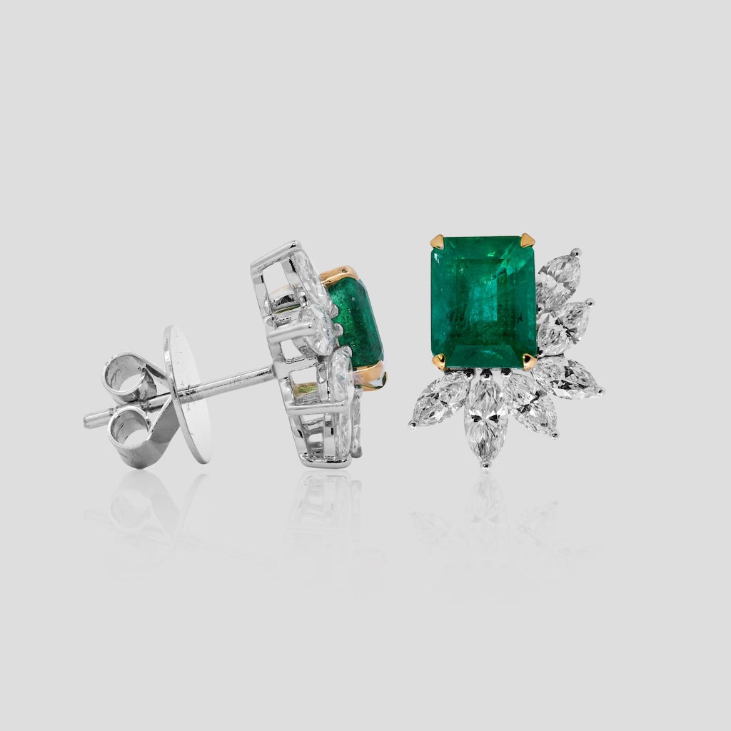Statement Emerald Octagon & Diamond Studs in 18k Gold