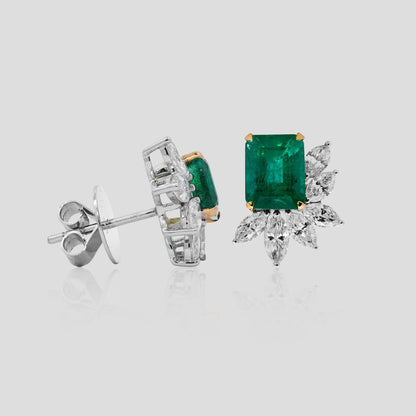 Statement Emerald Octagon & Diamond Studs in 18k Gold