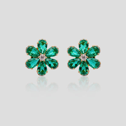 Iconic Emerald and Diamond Flower Stud Earrings