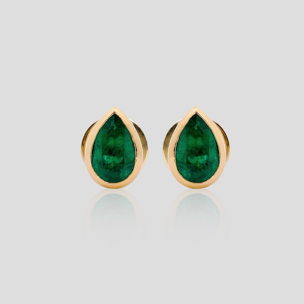 Pear Emerald and Diamond Stud Earrings