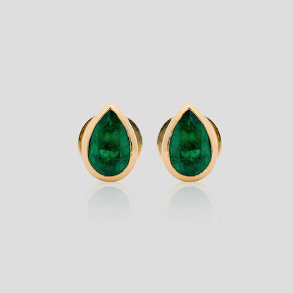 Pear Emerald and Diamond Stud Earrings