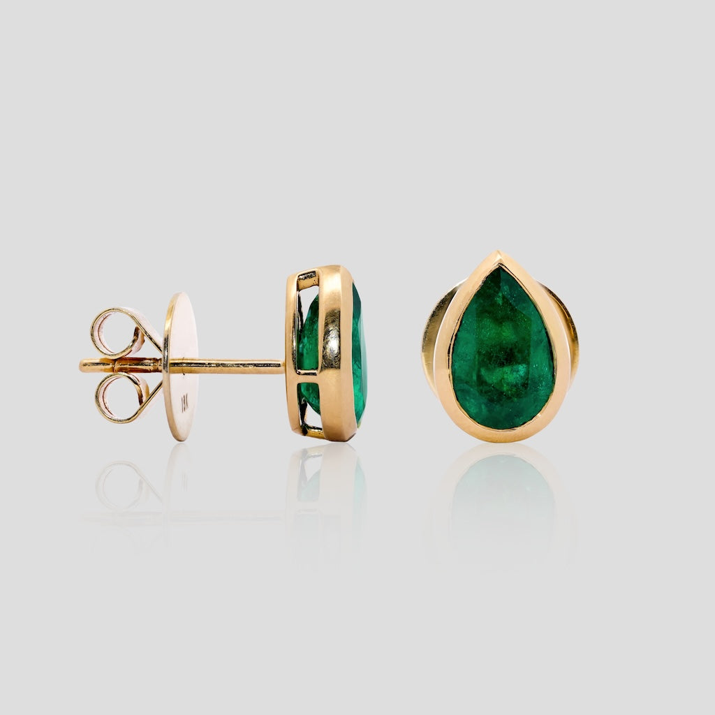 Pear Emerald and Diamond Stud Earrings