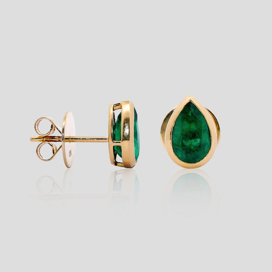 Pear Emerald and Diamond Stud Earrings