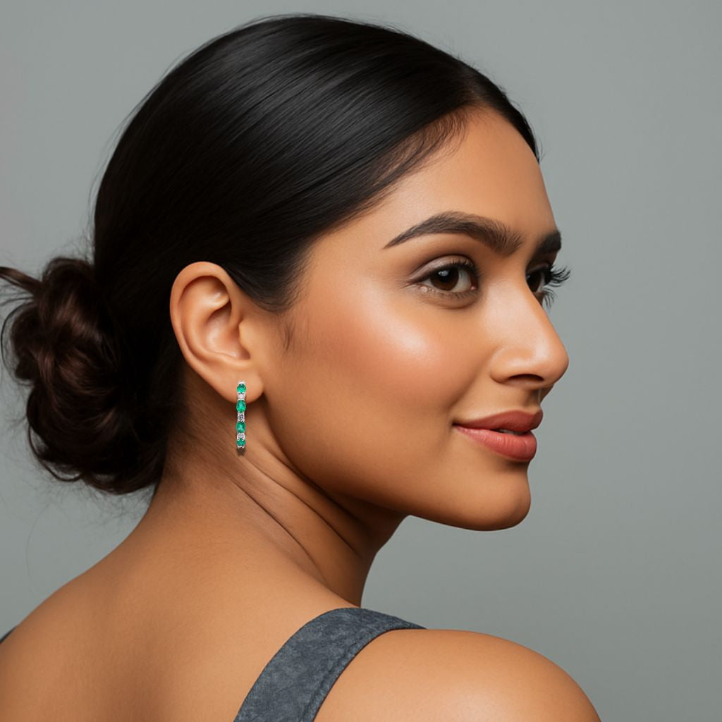 Single Line Emerald & Diamond Danglers in 18k Gold
