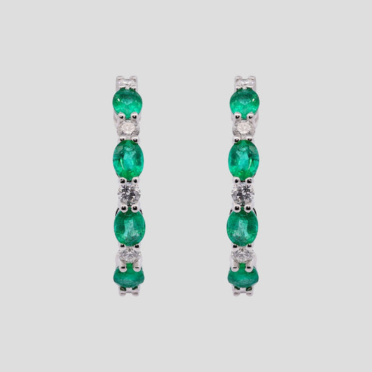 Single Line Emerald & Diamond Danglers in 18k Gold