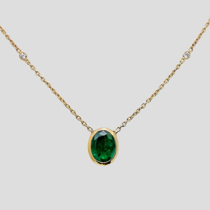 Solitaire Emerald Diamond Halo Pendant with Chain (Adjustable) in 18k Gold