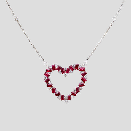Pristine Heart Pendant in Ruby & Diamond with Chain (Adjustable) in 18k Gold
