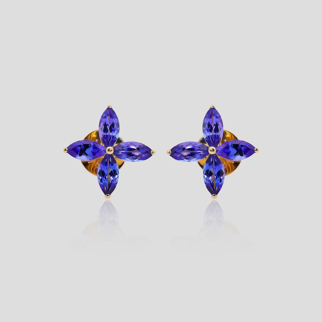 Tanzanite Flower Stud Earrings