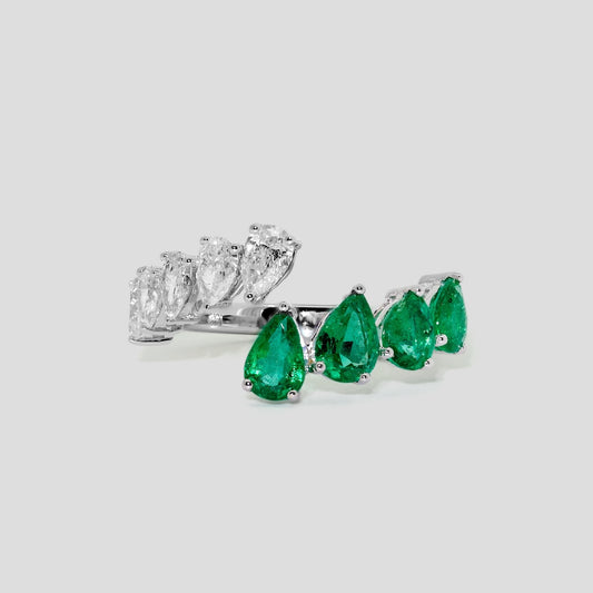 Emerald and Diamond Bypass Ring
