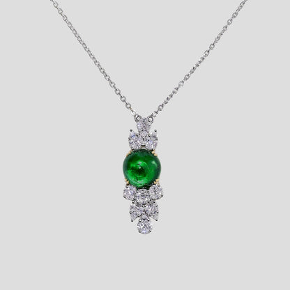 Art Deco Emerald & Diamond Pendant with Chain (Adjustable) in 18k Gold