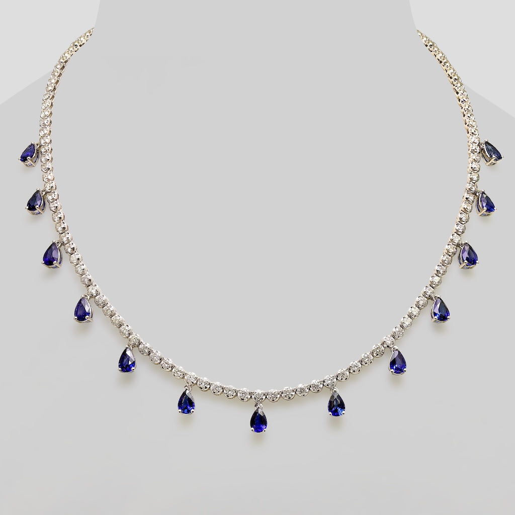 Regal Blue Sapphire & Diamond Necklace in 18k Gold