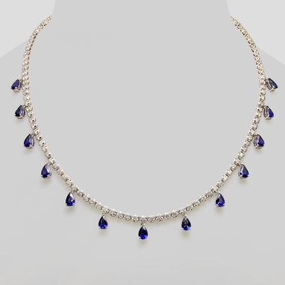 Regal Blue Sapphire & Diamond Necklace in 18k Gold