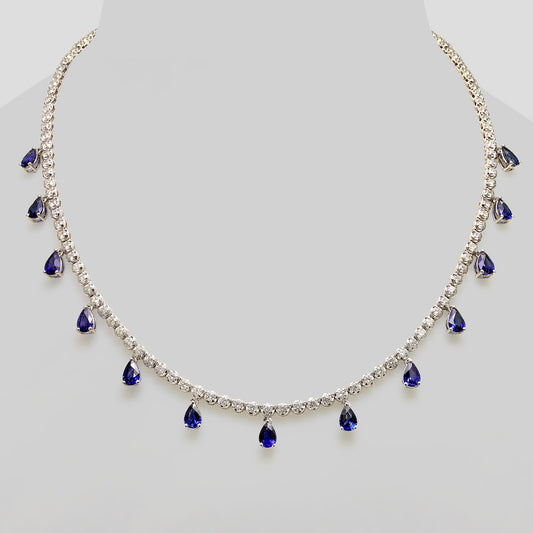 Regal Blue Sapphire & Diamond Necklace in 18k Gold