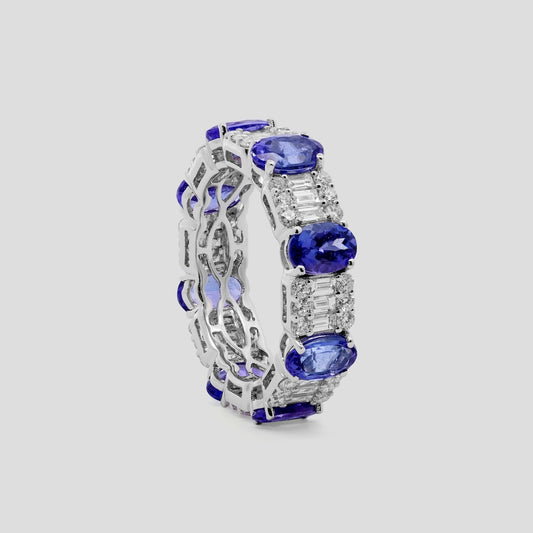 Tanzanite Eternity Band Ring with Diamond in 18k Gold