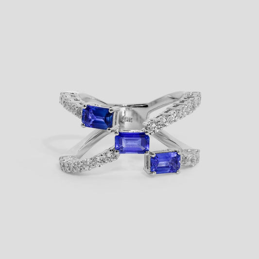 Three Stone Blue Sapphire Ring