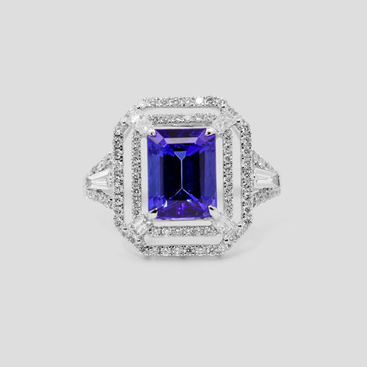 Emerald-Cut Tanzanite Ring with Diamond
