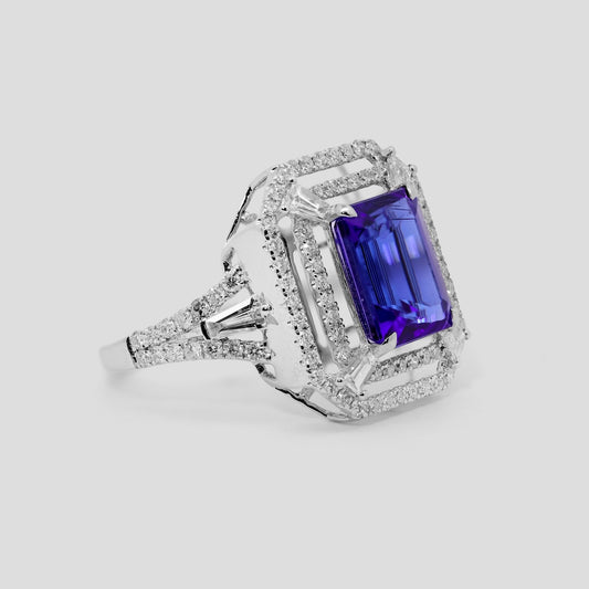 Octagonal Tanzanite & Diamond Statement Ring in 18k Gold