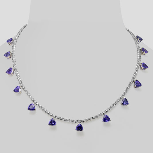 My Glam Tanzanite Trillion with Diamond Necklace in 18k Gold