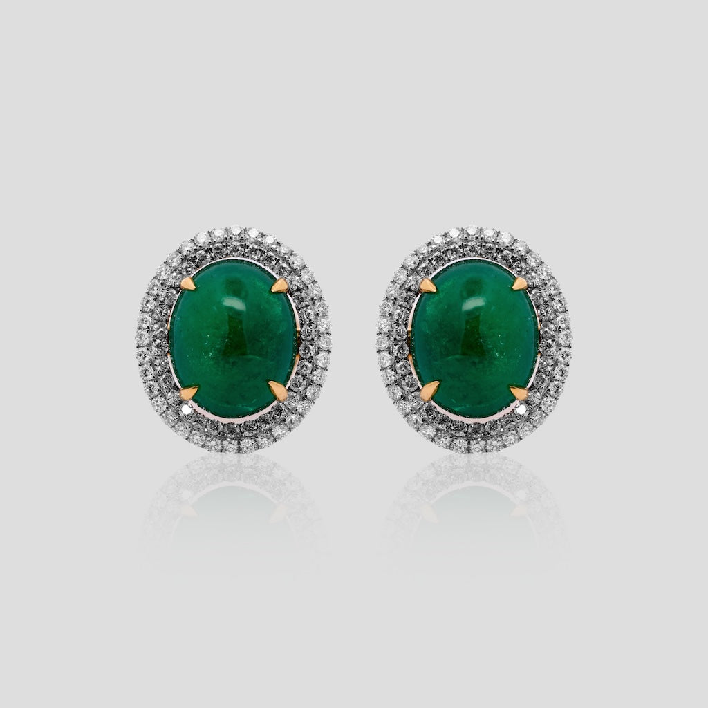 Cocktail Emerald and Diamond Stud Earrings