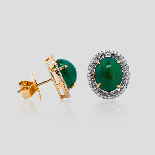 Cocktail Emerald and Diamond Stud Earrings