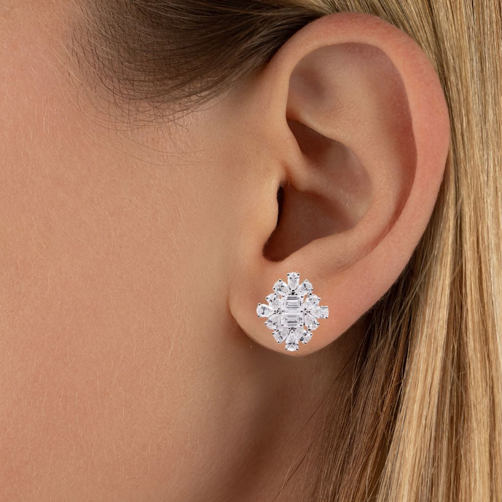 Elegant Fancy Diamond Stud Earrings in 18k Gold