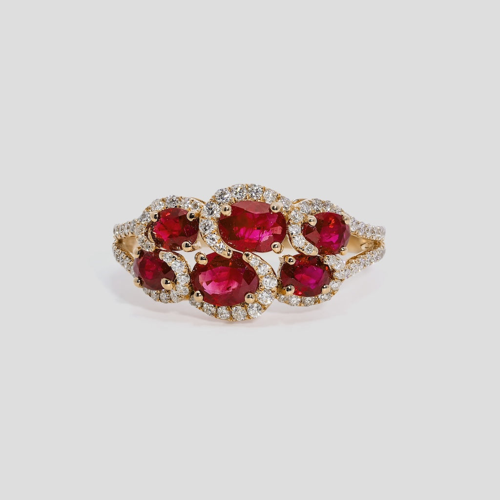 Ruby Cluster Ring with Diamond in 18k Gold