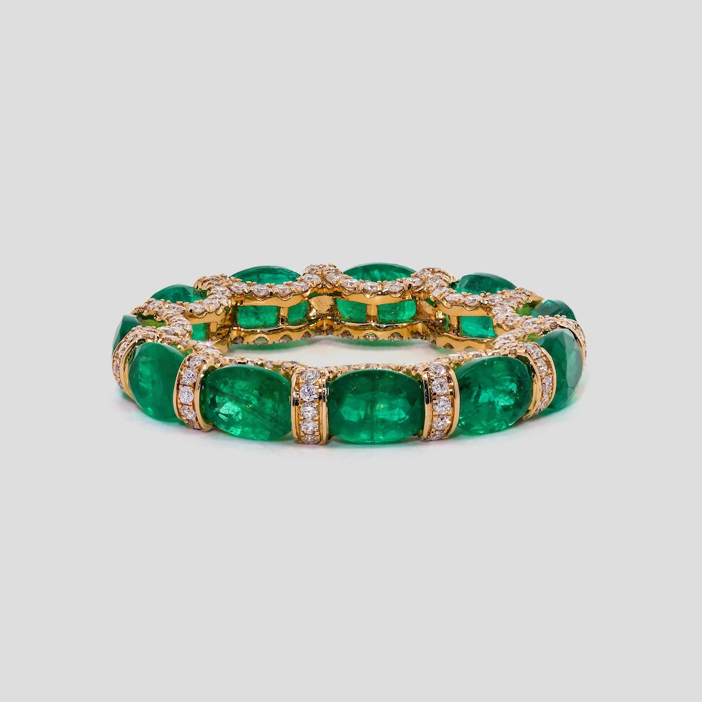 Emerald Eternity Ring Band with Diamond