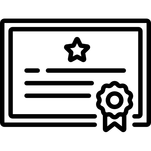 Icon of a certificate with a star and a ribbon on a white background