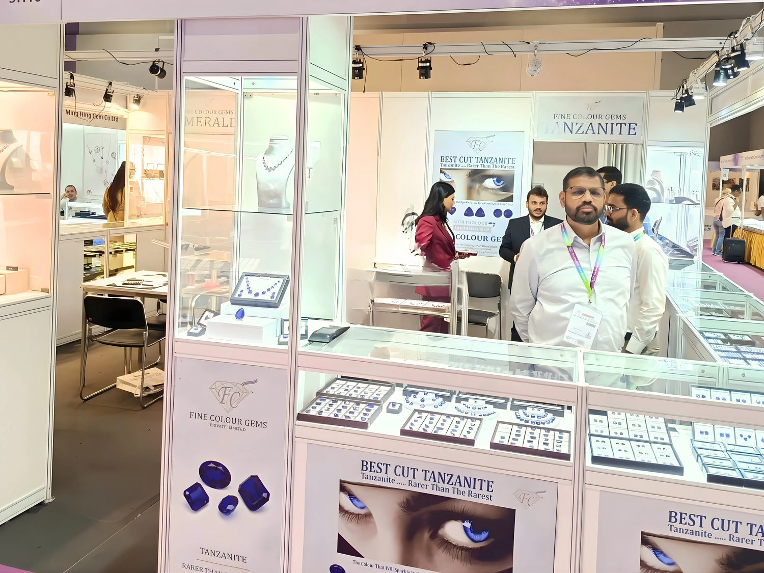 Jewelspire in international jewellery exhibition with Rajesh Daga, the owner standing in the booth.